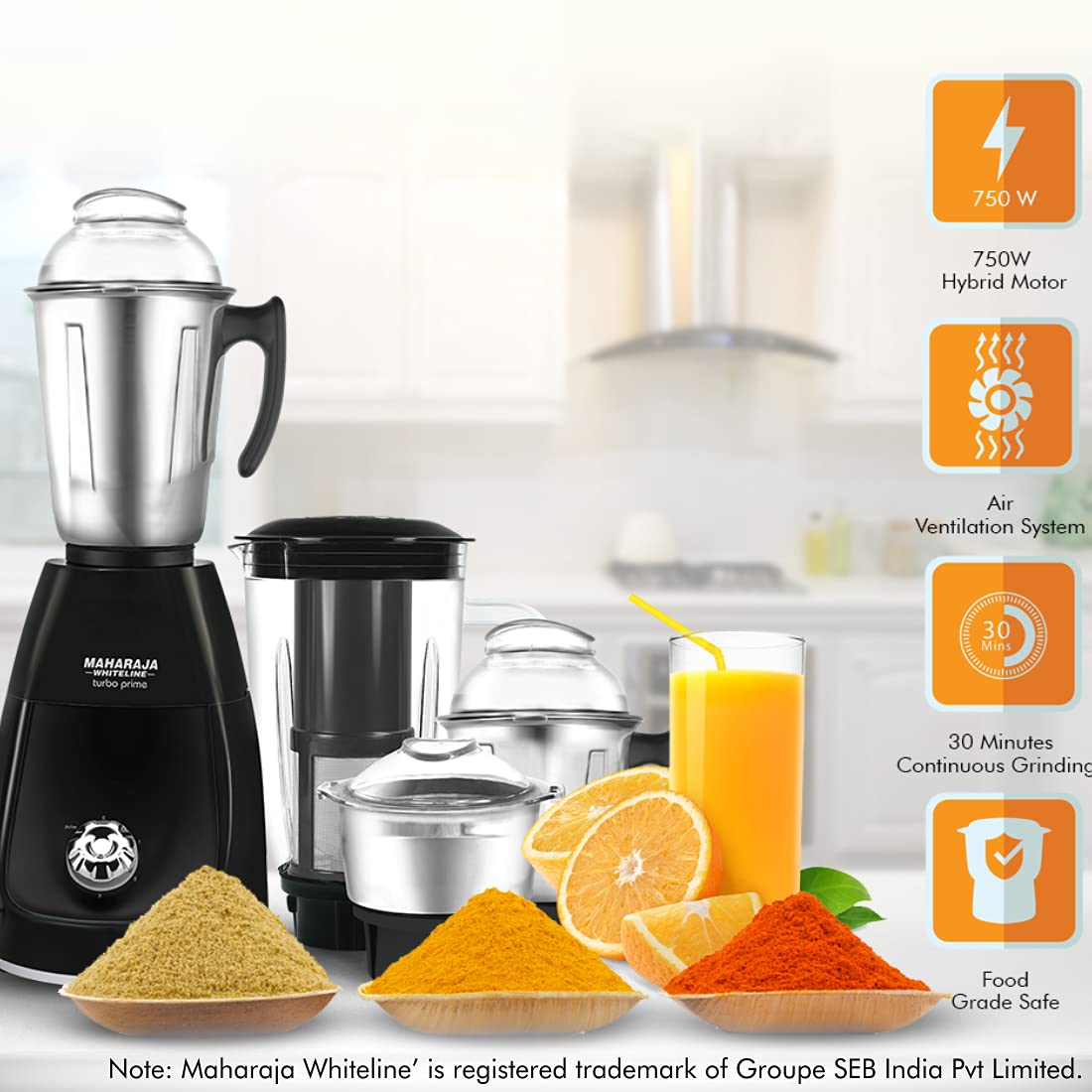 Maharaja Whiteline Turbo Prime Elite 750W Elite Mixer Grinder - Image 2