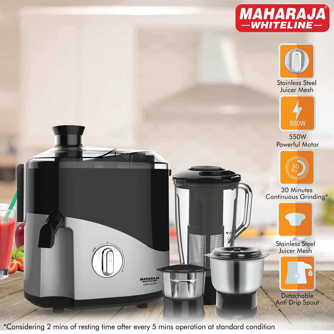 MAHARAJA WHITELINE JX1-159 Montero Dlx 550 W Juicer Mixer Grinder - Image 5
