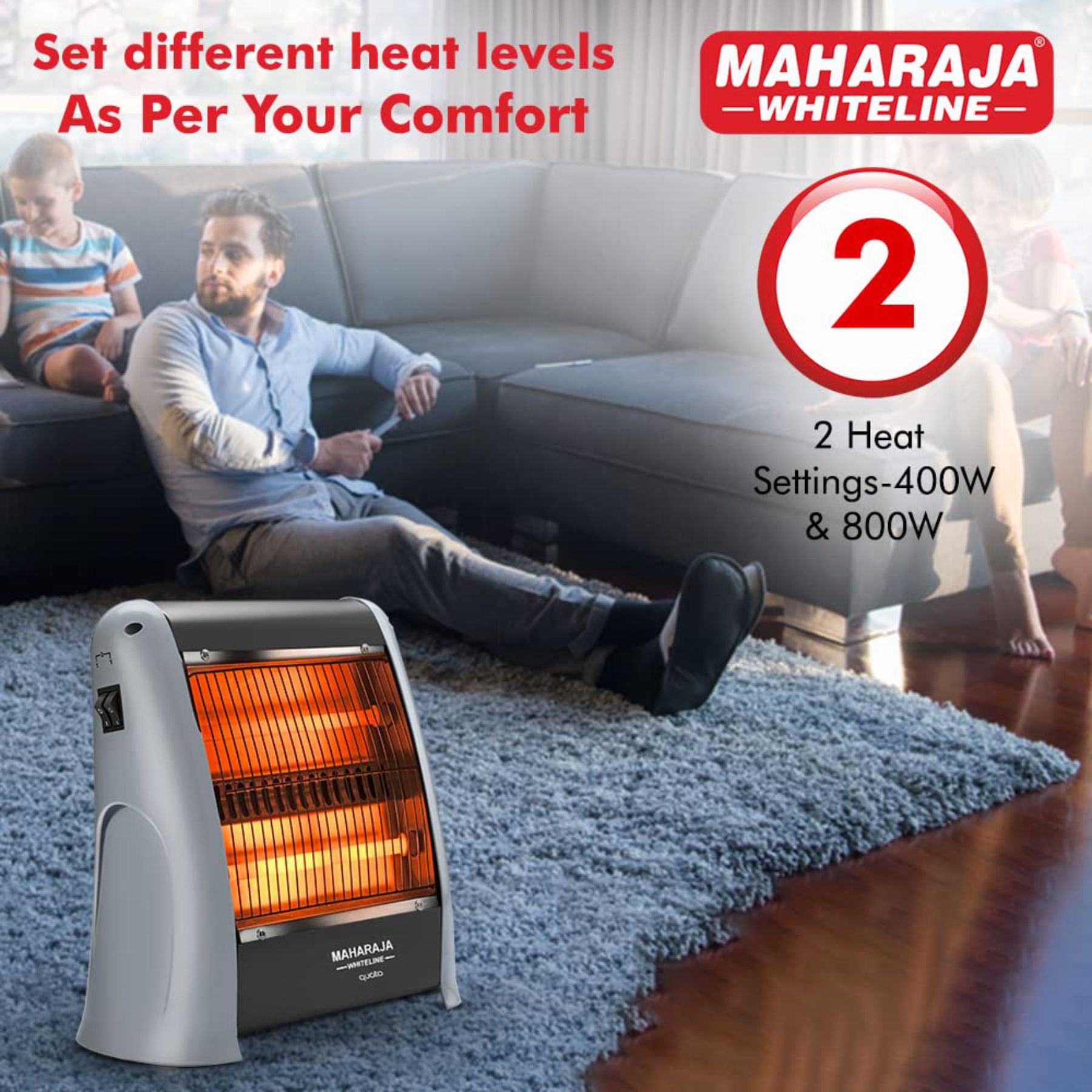 Maharaja Whiteline Quato 800 Watts Quartz Heater, Standard, Grey - Image 3