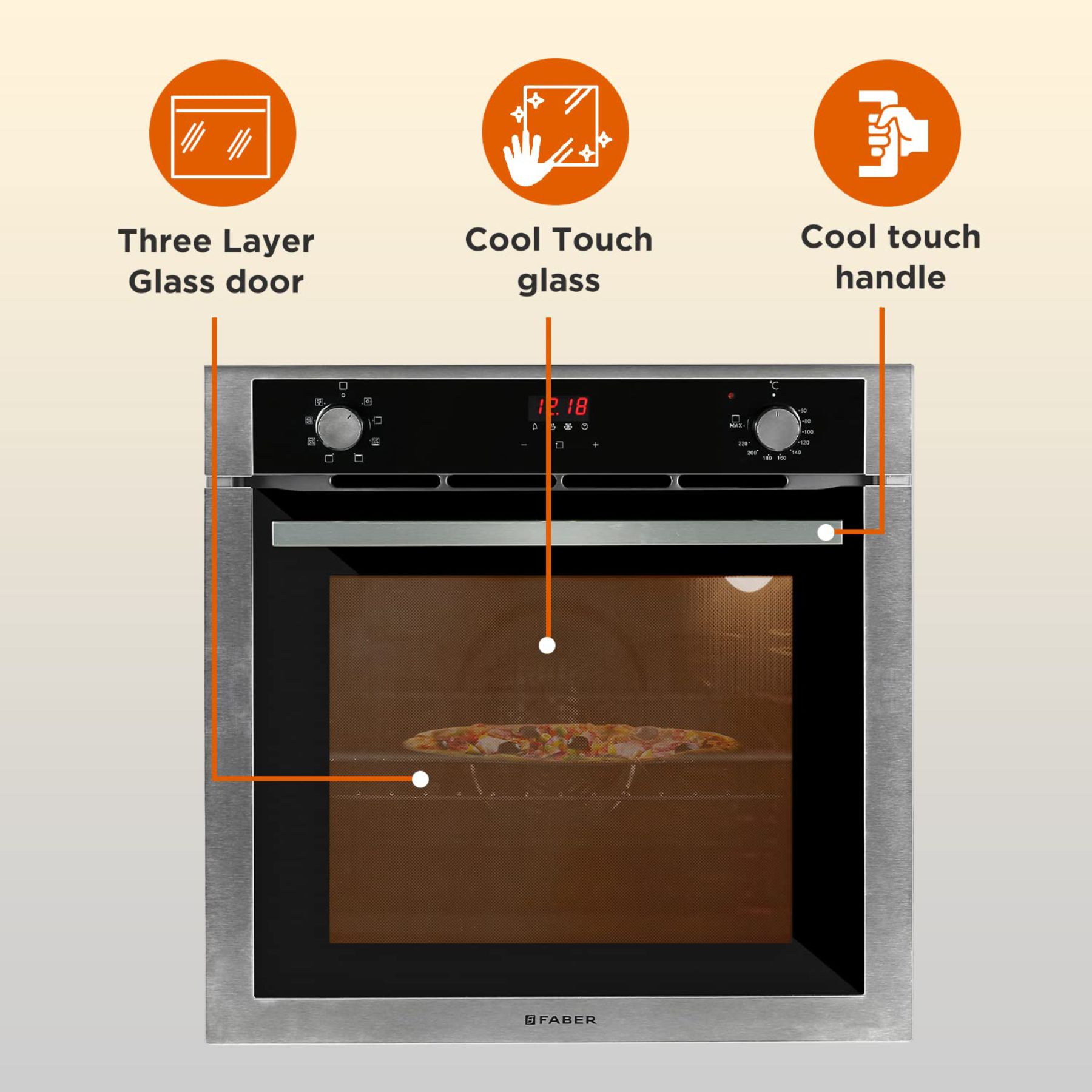 Faber 80 L Built in Oven with 8 Functions Light, Grill, Convection, fan with bottom heat, Convection heating, top heat, defrost & fan (FBIO 80L 8F, Black) - Image 4