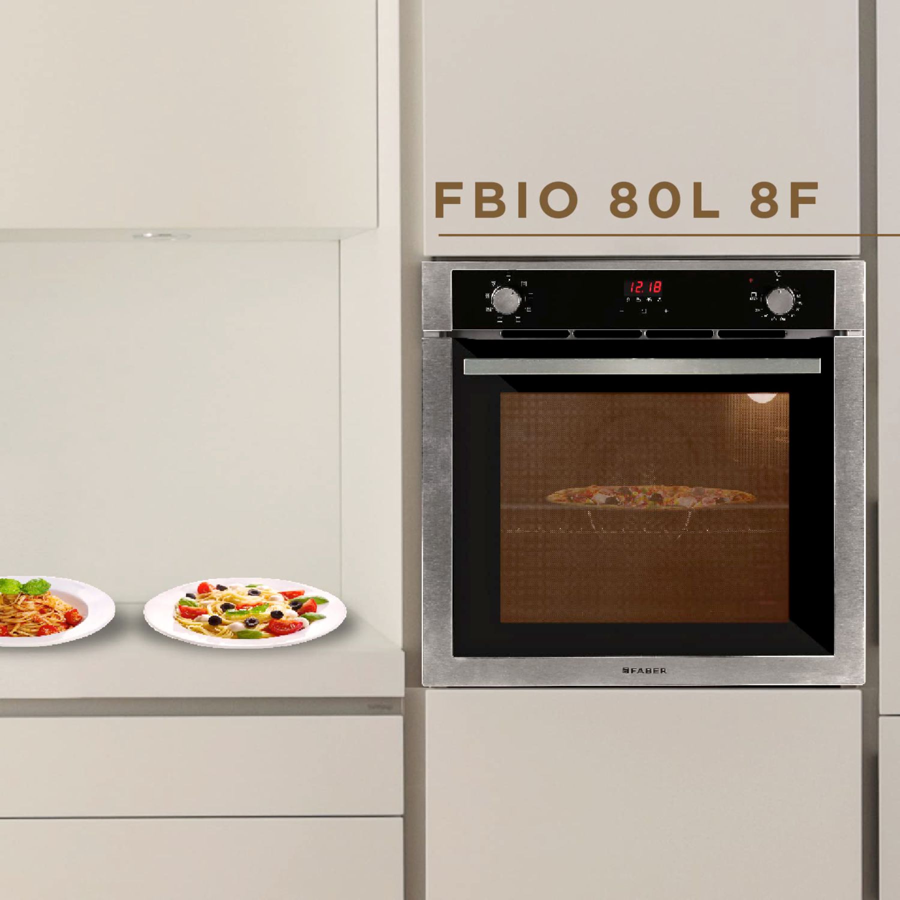 Faber 80 L Built in Oven with 8 Functions Light, Grill, Convection, fan with bottom heat, Convection heating, top heat, defrost & fan (FBIO 80L 8F, Black) - Image 6