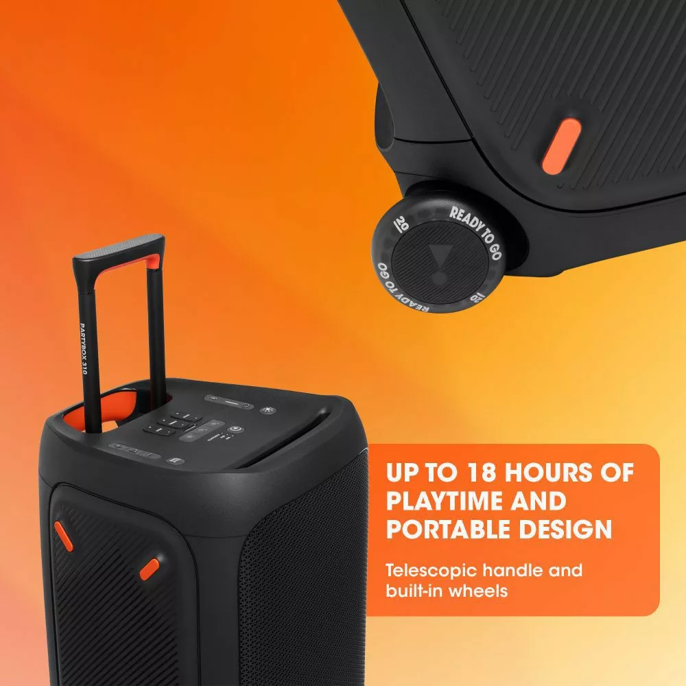 JBL Partybox 310 | Portable Bluetooth Party Speaker | 240W Monstrous Pro Sound | Dynamic Light Show | Backlit Panel | Telescopic Handle & Wheels - Image 4
